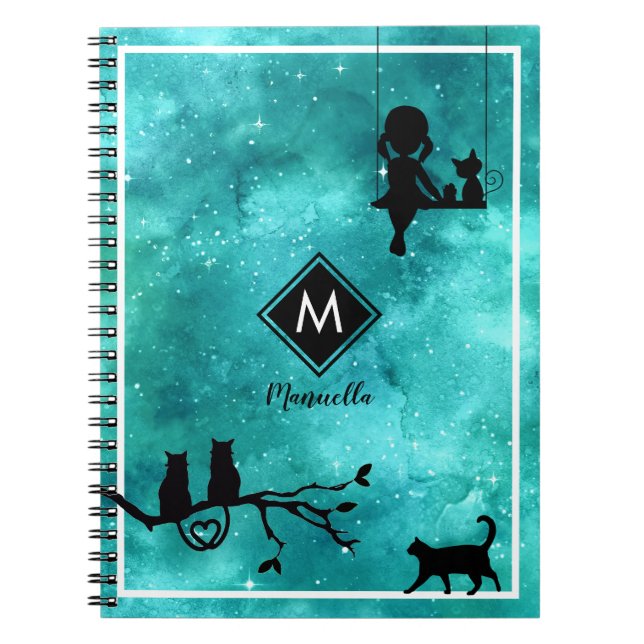 Caderno Espiral Notebook para gatos e galáxias (Frente)