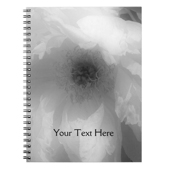 Caderno Espiral Notebook para peões de flores brancas e pretas (Frente)