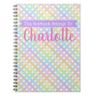 Caderno Espiral Notebook Pastel Rainbow Gingham Xadrez Espiral