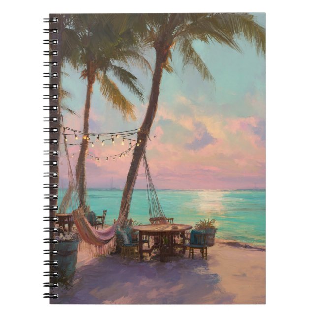 Caderno Espiral Notebook Pastel Sunset Hammock Beach Café Art (Frente)
