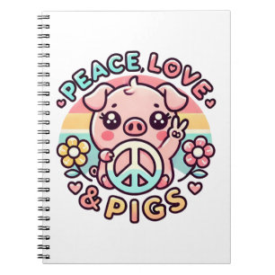 Caderno Espiral Notebook Peace Love & Pigs