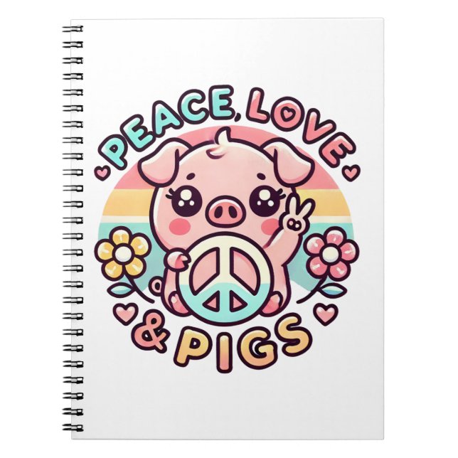 Caderno Espiral Notebook Peace Love & Pigs (Frente)
