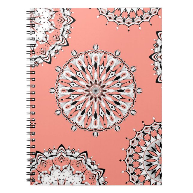 Caderno Espiral Notebook Peach Mandalas 2 Espiral (Frente)