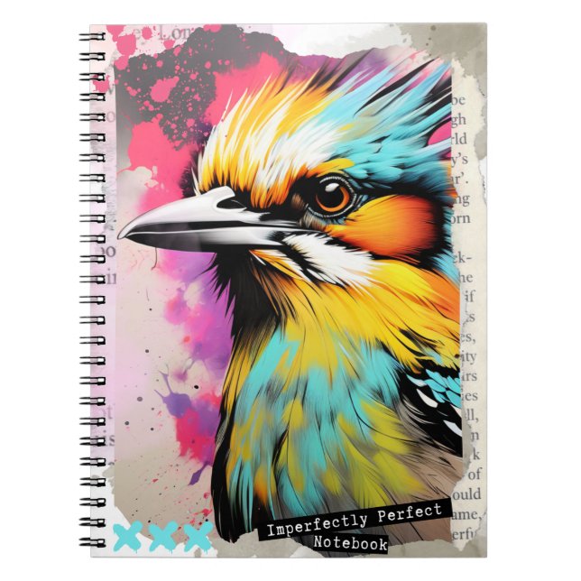 Caderno Espiral Notebook perfeito - Pássaro de colagem (Frente)