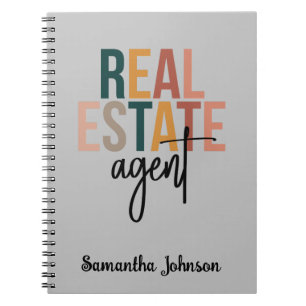 Caderno Espiral Notebook Personalizado Boho Real Estate Agent Gift