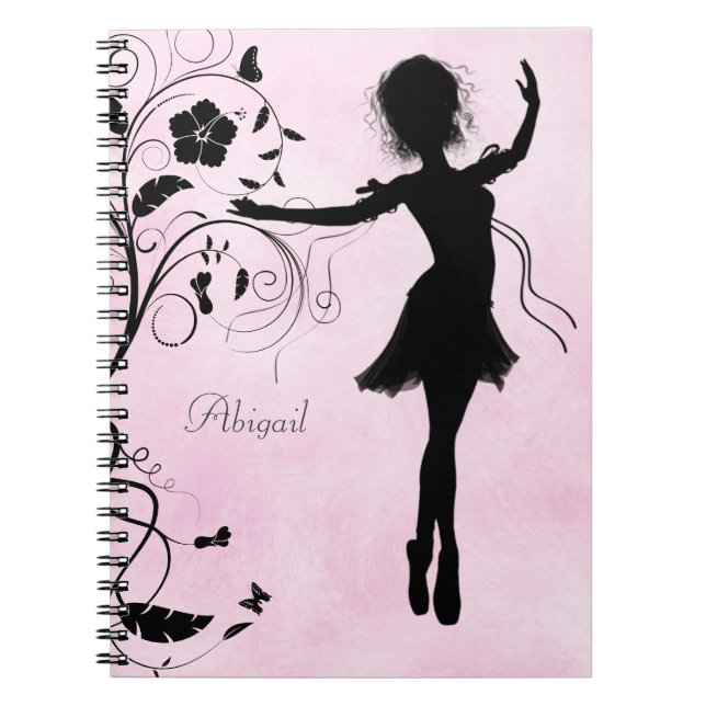 Caderno Espiral Notebook Personalizado Bonito Ballerina e Flores (Frente)