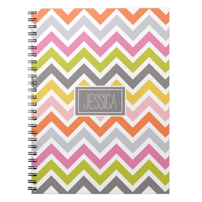 Caderno Espiral Notebook personalizado Chevron colorido (Frente)