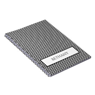 Caderno Espiral Notebook Personalizado Chevron Simples Preto