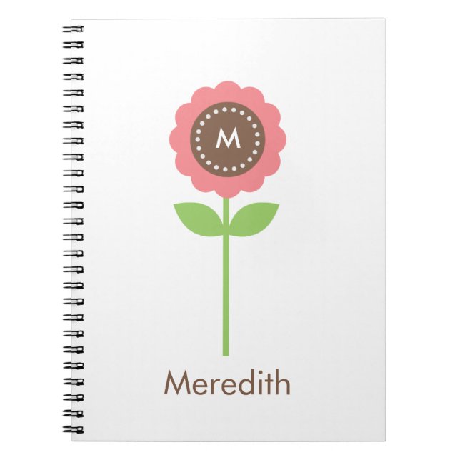 Caderno Espiral Notebook Personalizado com Flor Monograma (Frente)