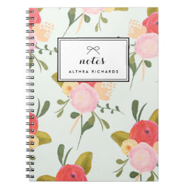 Caderno Espiral Notebook Personalizado com Padrão de Peonies Vinta