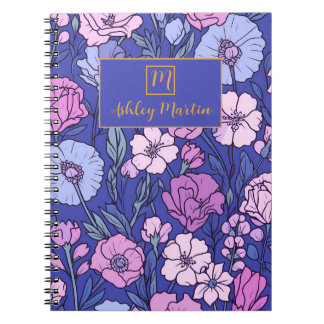 Caderno Espiral Notebook Personalizado com Padrão Floral de Nome M