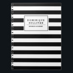 Caderno Espiral Notebook Personalizado com Stripes Pretas e Branca<br><div class="desc">Notebook personalizável com padrão de listras preto e branco. Você pode editar o texto ou excluí-lo completamente.</div>