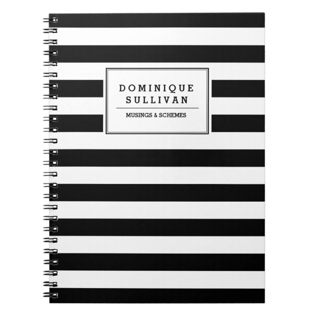 Caderno Espiral Notebook Personalizado com Stripes Pretas e Branca (Frente)
