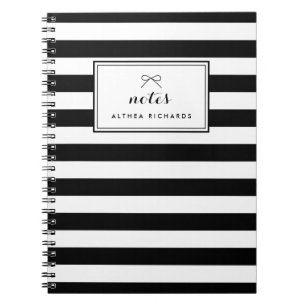 Caderno Espiral Notebook Personalizado com Stripes Pretas e Branca