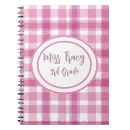 Caderno Espiral Notebook personalizado com Xadrez rosa pastel