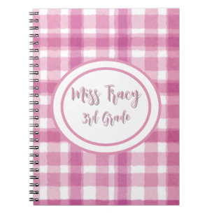 Caderno Espiral Notebook personalizado com Xadrez rosa pastel