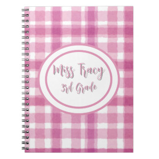 Caderno Espiral Notebook personalizado com Xadrez rosa pastel