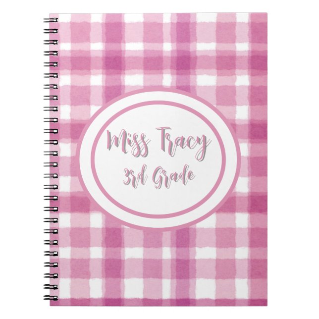 Caderno Espiral Notebook personalizado com Xadrez rosa pastel (Frente)