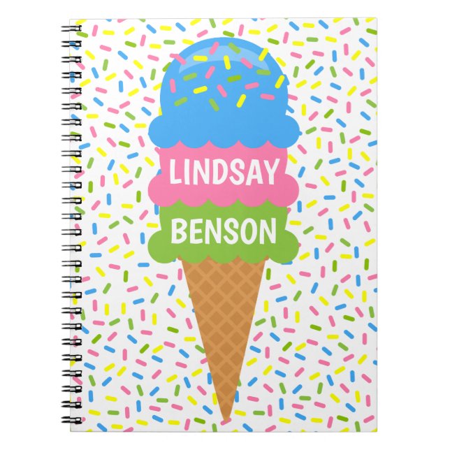 Caderno Espiral Notebook personalizado Cone do Sorvete Sprinkles (Frente)