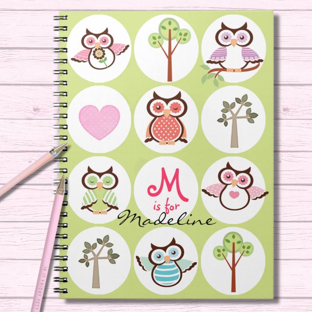 Caderno Espiral Notebook Personalizado de Amostra de Coruja Doce (Criador carregado)