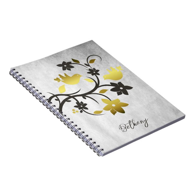 Caderno Espiral Notebook Personalizado de Aves Douradas (Lado Direito)