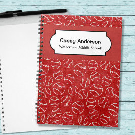 Caderno Espiral Notebook Personalizado de Baseball Vermelho e Bran