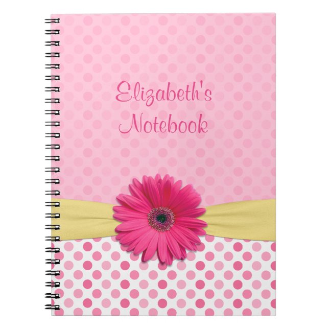 Caderno Espiral Notebook Personalizado de Bolinhas Gerber Daisy Ro (Frente)