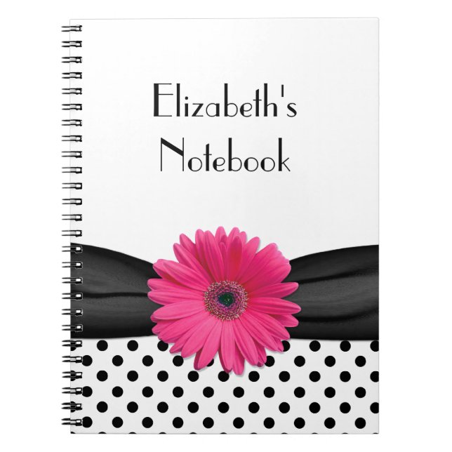 Caderno Espiral Notebook personalizado de Bolinhas rosa Gerbera Da (Frente)