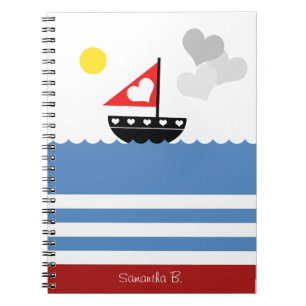 Caderno Espiral Notebook personalizado de corações com marinheir