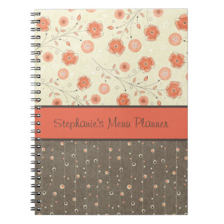 Caderno Espiral Notebook Personalizado de Flores de Cinza Tangerin