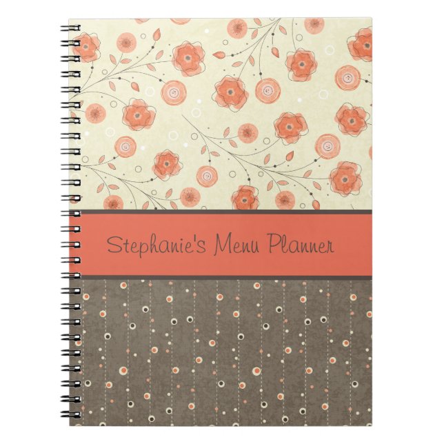 Caderno Espiral Notebook Personalizado de Flores de Cinza Tangerin (Frente)