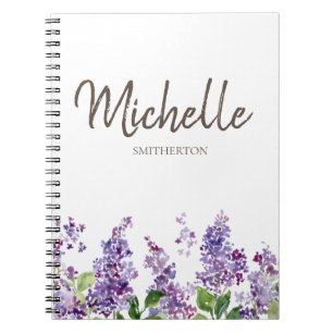 Caderno Espiral Notebook Personalizado de Flores de Lavanda Roxa