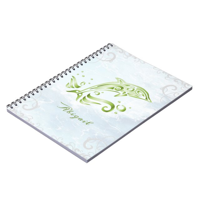 Caderno Espiral Notebook Personalizado de Golfinho Verde (Left Side)