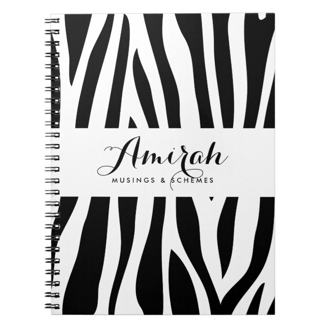 Caderno Espiral Notebook Personalizado de Impressão Zebra Preta e  (Frente)