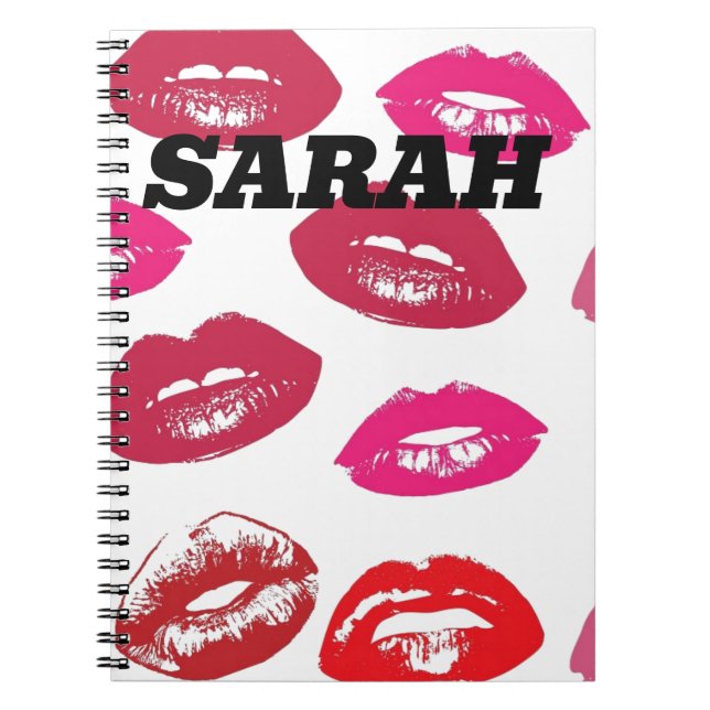 CADERNO ESPIRAL NOTEBOOK PERSONALIZADO DE LÁBIOS VERMELHOS (Frente)