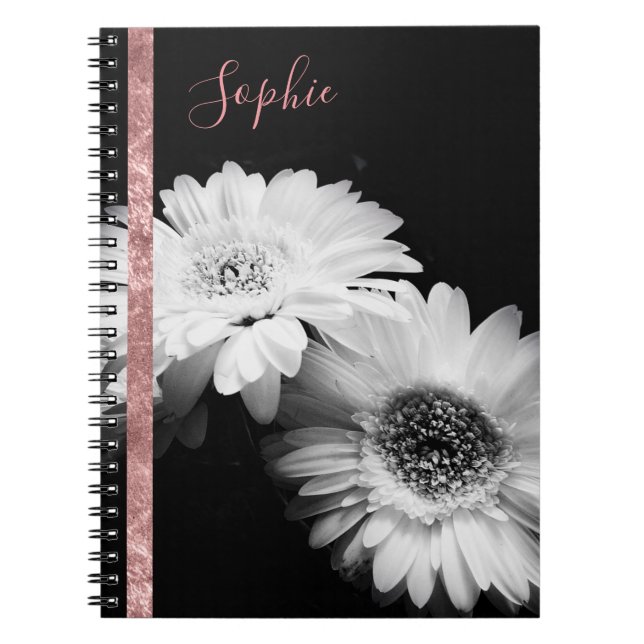 Caderno Espiral Notebook personalizado de margarida Dourada Rosa (Frente)
