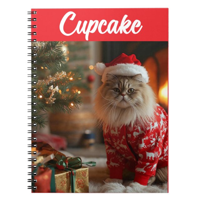 Caderno Espiral Notebook Personalizado de Natal Gato Persa (Frente)
