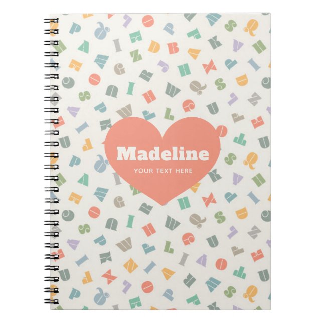 Caderno Espiral Notebook Personalizado de Nome do Alfabeto ABC (Frente)