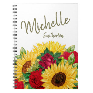 Caderno Espiral Notebook personalizado do Sunflower Rosa vermelha
