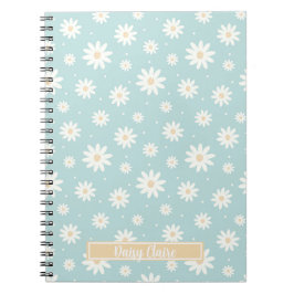 Caderno Espiral Notebook Personalizado Floral Azul Daisy