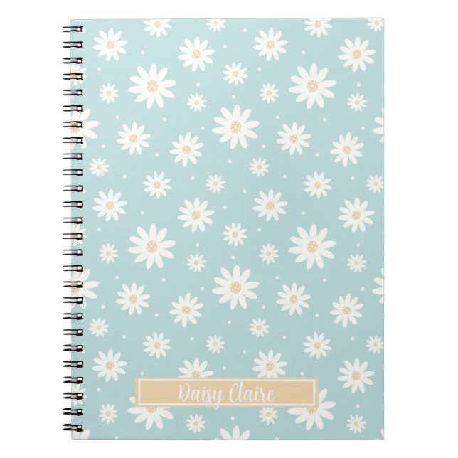 Caderno Espiral Notebook Personalizado Floral Azul Daisy (Frente)