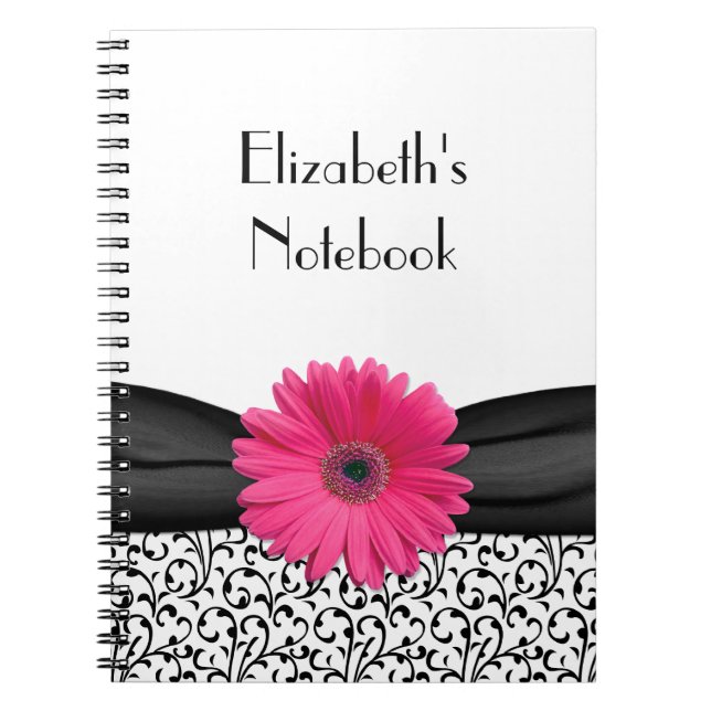 Caderno Espiral Notebook personalizado Gerbera Daisy Damask rosa (Frente)