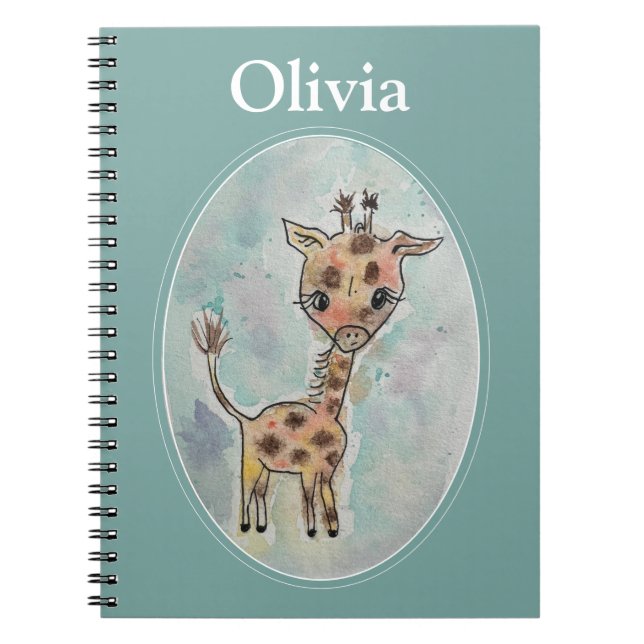 Caderno Espiral Notebook Personalizado Girafa Pintado Pintado À Mã (Frente)