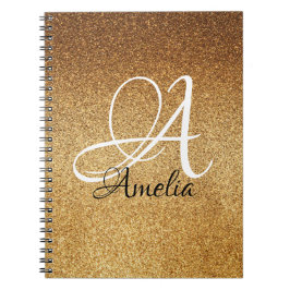 Caderno Espiral Notebook Personalizado Glitter de Faux Dourado ros