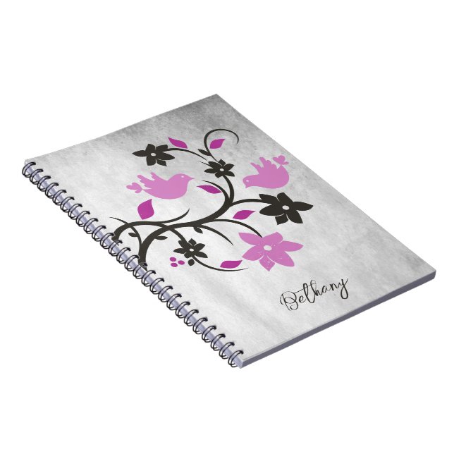 Caderno Espiral Notebook Personalizado Magenta Lovebird (Lado Direito)