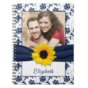 Caderno Espiral Notebook Personalizado Marinho de girassol Azul Da