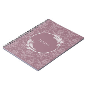 Caderno Espiral Notebook personalizado Mauve Elegant Damask