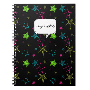 Caderno Espiral Notebook Personalizado Neon Doodle Stars