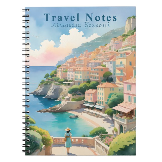 Caderno Espiral Notebook Personalizado no Verão em França Viagem - (Frente)