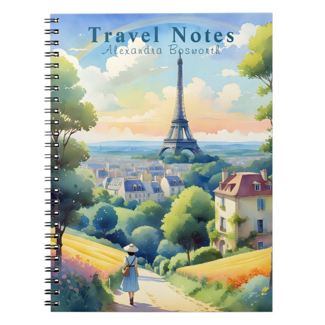 Caderno Espiral Notebook Personalizado no Verão em França Viagem - (Frente)